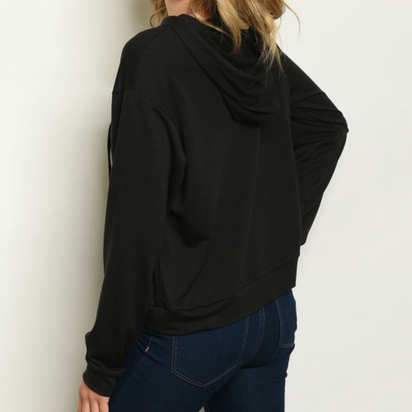 Long Sleeve Hooded "Besties" Print Black Sweater - Picture 3 of 5